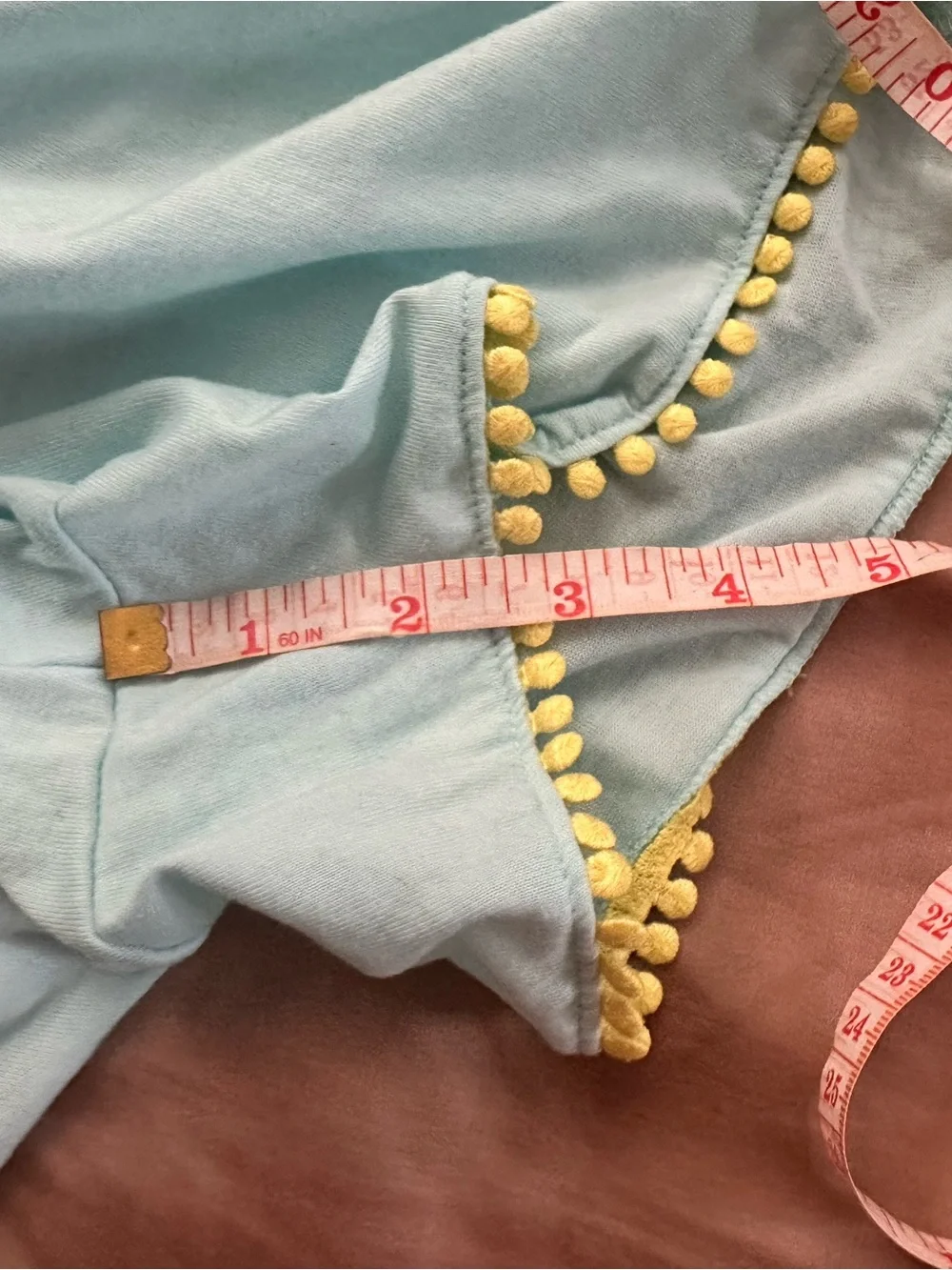 Light Blue Graphic Smiley Romper with Neon Tassled Trim | Size 12